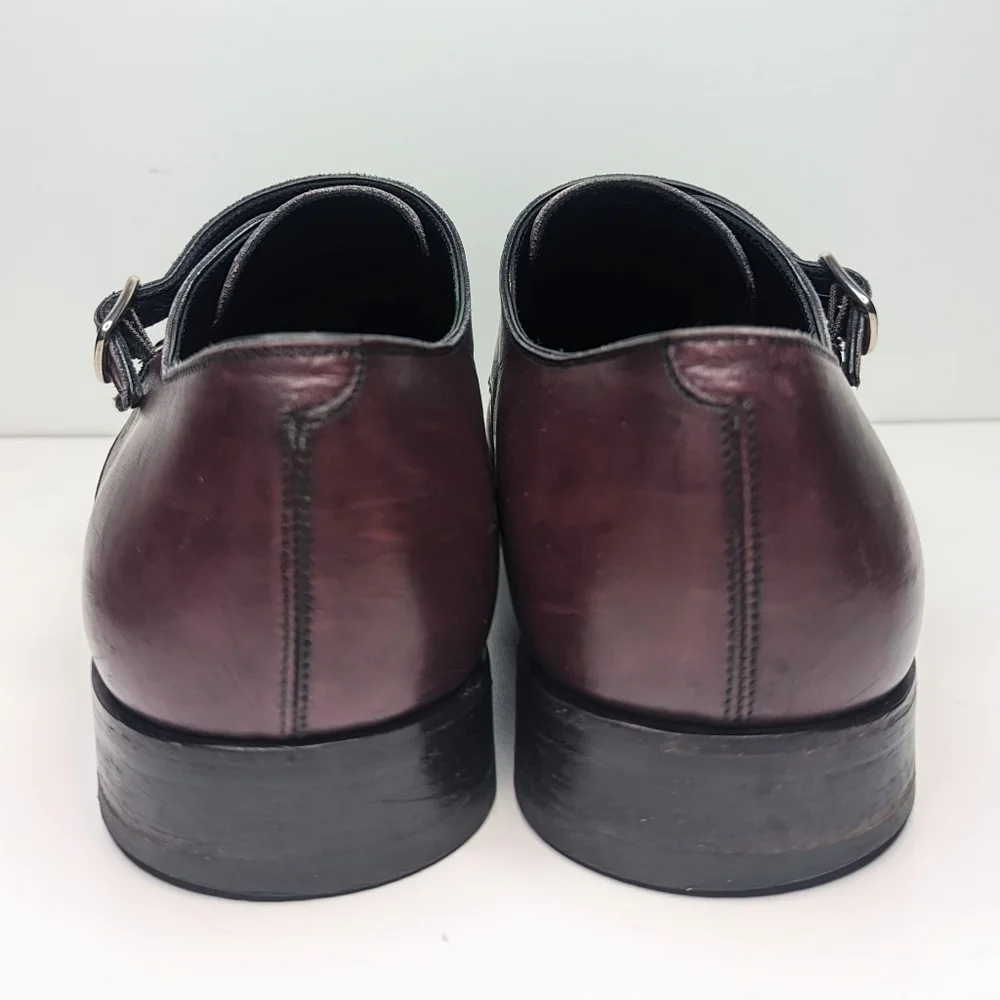 Salvatore Ferragamo double monk strap oxford shoes burgundy maroon size 9.5 EE